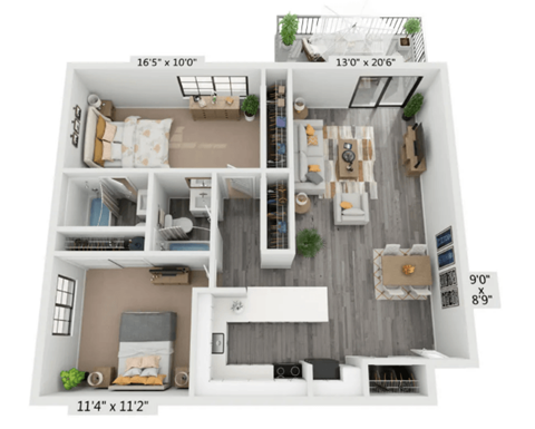 Mandalane 2C - 2 bed 2 bath - floor plan